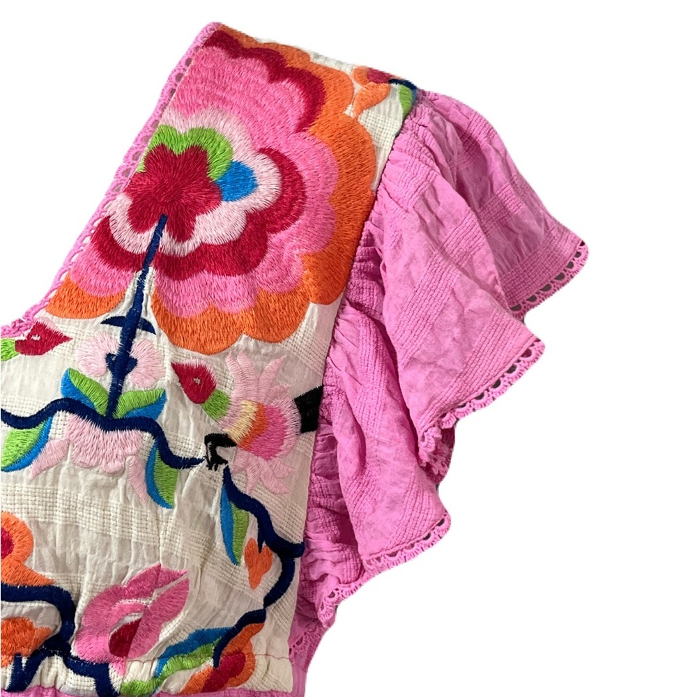 Anthro Plenty Tracy Reese Pink Embroidered Boho Top XL - Picture 6 of 10